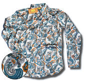 View Item Chenaski Ltd Edition Retro 60's 70's Big Paisley Print Long Sleeve Shirt White Turquoise